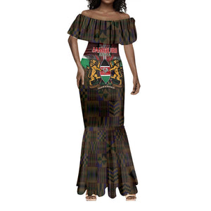 Kenya Jamhuri Day Mermaid Dress Coat Of Arms With Kente Pattern - African Pride