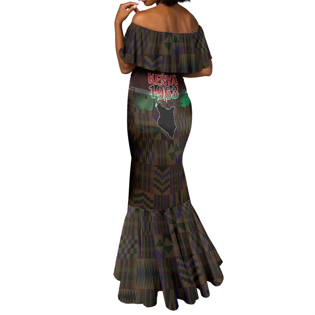 Kenya Jamhuri Day Mermaid Dress Coat Of Arms With Kente Pattern - African Pride