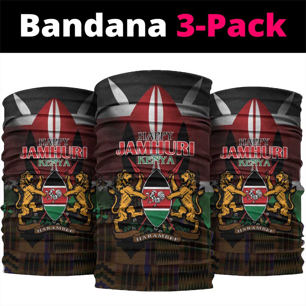 Kenya Jamhuri Day Neck Gaiter Coat Of Arms With Kente Pattern - African Pride