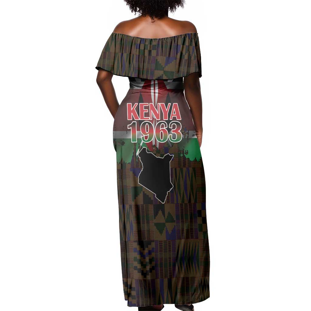 Kenya Jamhuri Day Off Shoulder Maxi Dress Coat Of Arms With Kente Pattern - African Pride