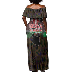 Kenya Jamhuri Day Off Shoulder Maxi Dress Coat Of Arms With Kente Pattern - African Pride