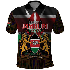 Kenya Jamhuri Day Polo Shirt Coat Of Arms With Kente Pattern - African Pride