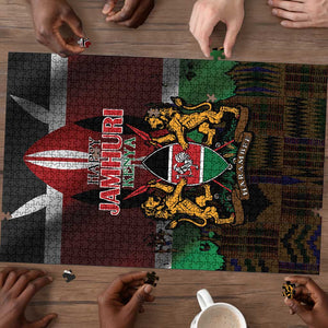 Happy Kenya Independence Day Puzzle Coat Of Arms With Kente Pattern