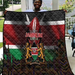 Kenya Jamhuri Day Quilt Coat Of Arms With Kente Pattern - African Pride