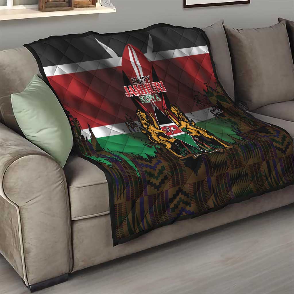 Kenya Jamhuri Day Quilt Coat Of Arms With Kente Pattern - African Pride