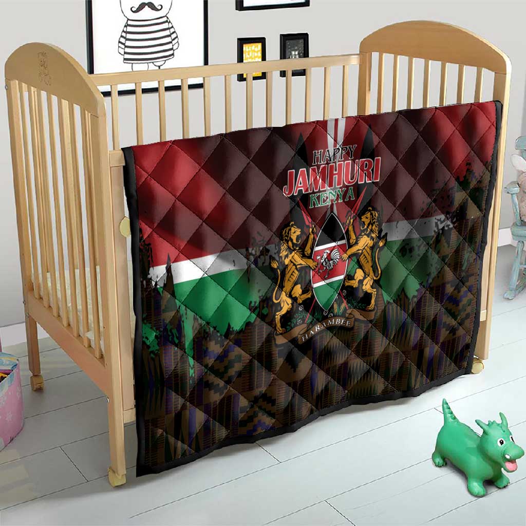 Kenya Jamhuri Day Quilt Coat Of Arms With Kente Pattern - African Pride