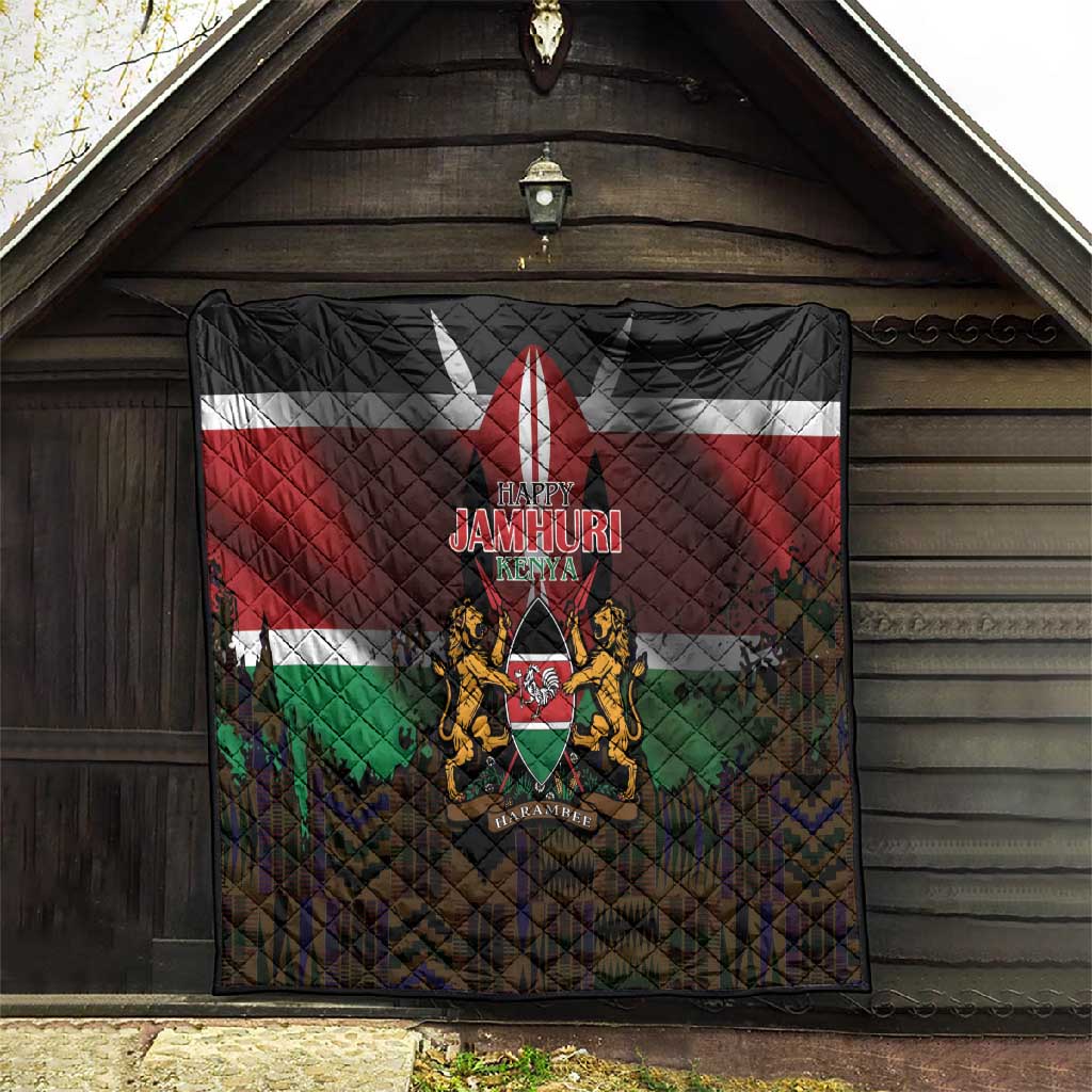 Kenya Jamhuri Day Quilt Coat Of Arms With Kente Pattern - African Pride