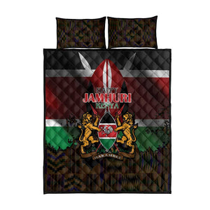Kenya Jamhuri Day Quilt Bed Set Coat Of Arms With Kente Pattern - African Pride