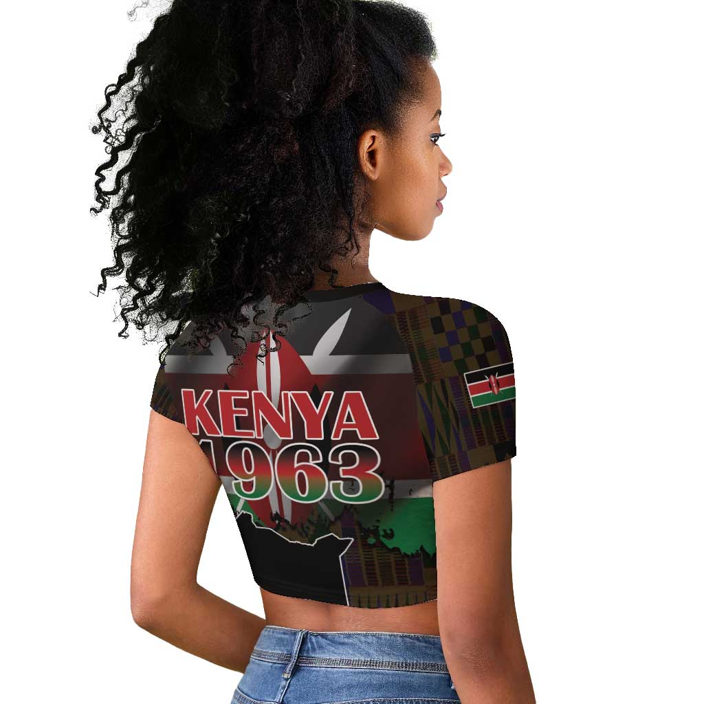 Kenya Jamhuri Day Raglan Cropped T shirt Coat Of Arms With Kente Pattern - African Pride