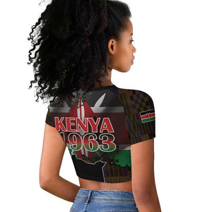 Kenya Jamhuri Day Raglan Cropped T shirt Coat Of Arms With Kente Pattern - African Pride