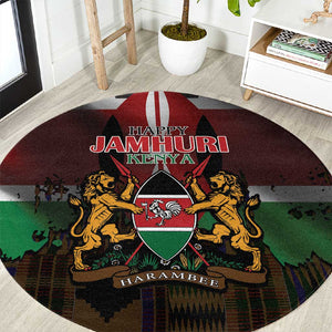 Kenya Jamhuri Day Round Carpet Coat Of Arms With Kente Pattern - African Pride