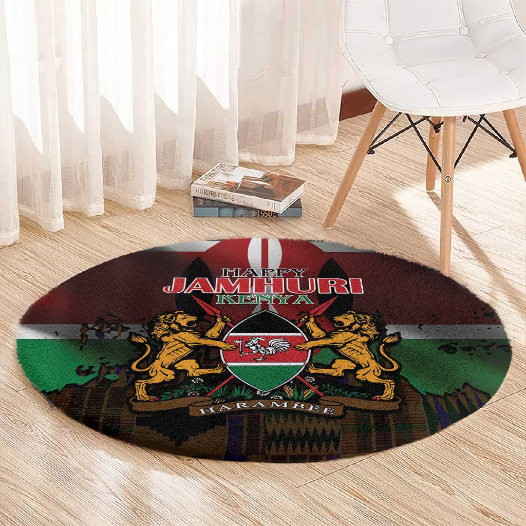 Kenya Jamhuri Day Round Carpet Coat Of Arms With Kente Pattern - African Pride