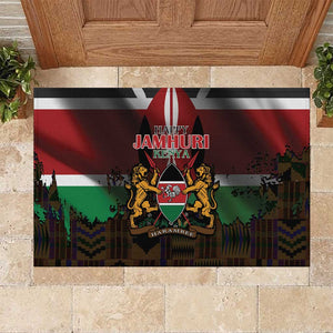 Kenya Jamhuri Day Rubber Doormat Coat Of Arms With Kente Pattern - African Pride