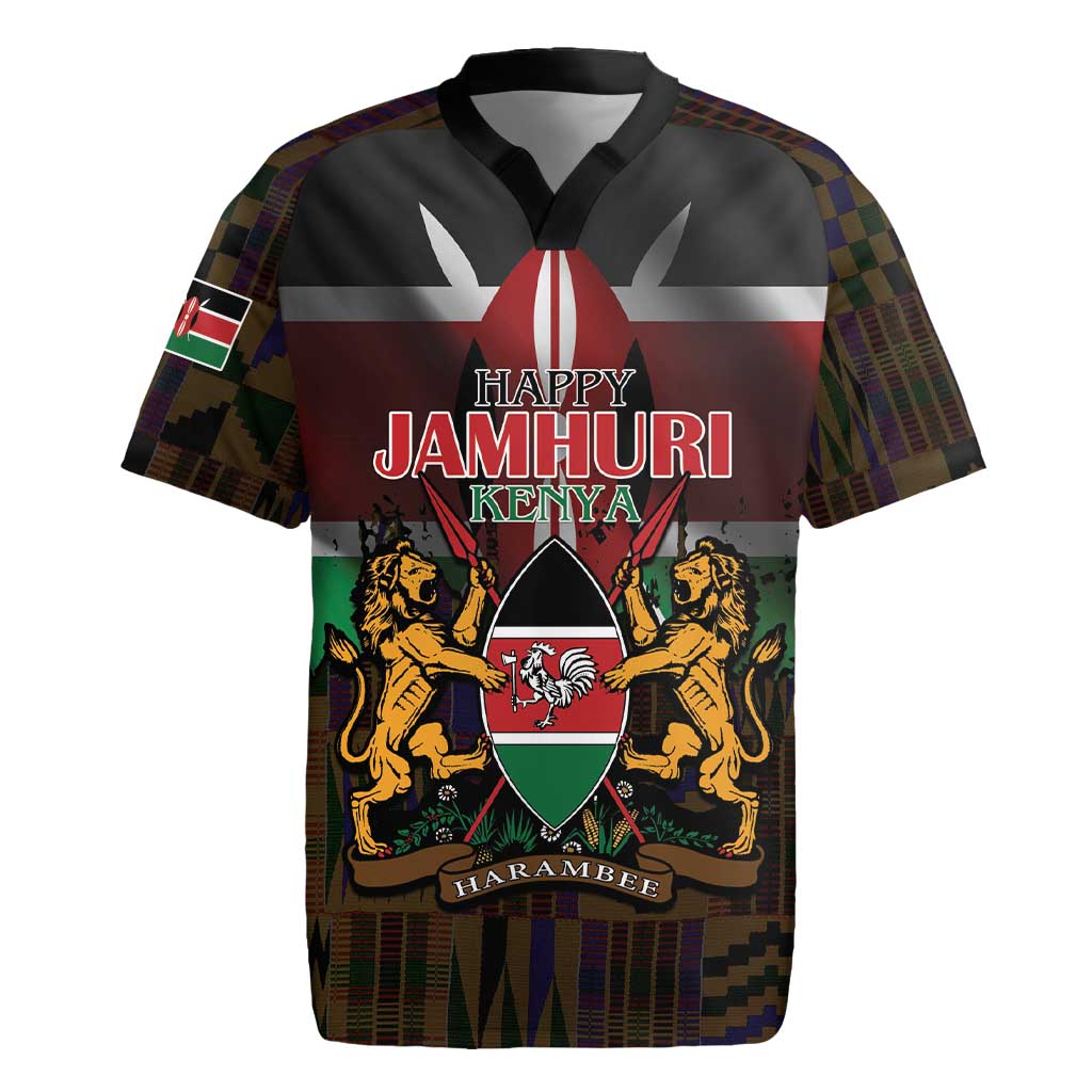 Kenya Jamhuri Day Rugby Jersey Coat Of Arms With Kente Pattern - African Pride