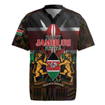 Kenya Jamhuri Day Rugby Jersey Coat Of Arms With Kente Pattern - African Pride