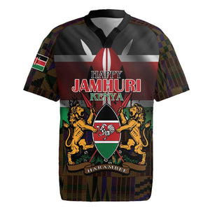 Kenya Jamhuri Day Rugby Jersey Coat Of Arms With Kente Pattern - African Pride