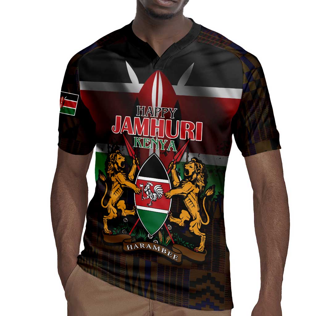 Kenya Jamhuri Day Rugby Jersey Coat Of Arms With Kente Pattern - African Pride