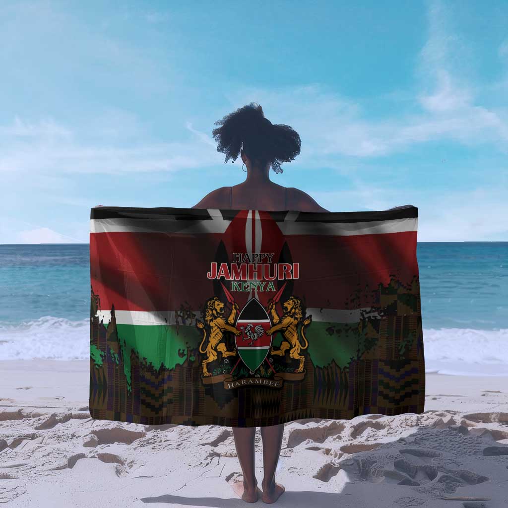 Kenya Jamhuri Day Sarong Coat Of Arms With Kente Pattern - African Pride