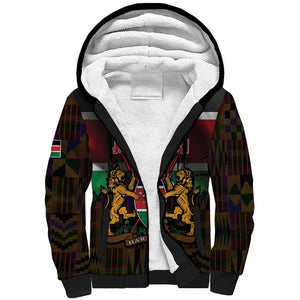 Kenya Jamhuri Day Sherpa Hoodie Coat Of Arms With Kente Pattern - African Pride