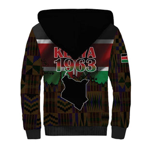 Kenya Jamhuri Day Sherpa Hoodie Coat Of Arms With Kente Pattern - African Pride