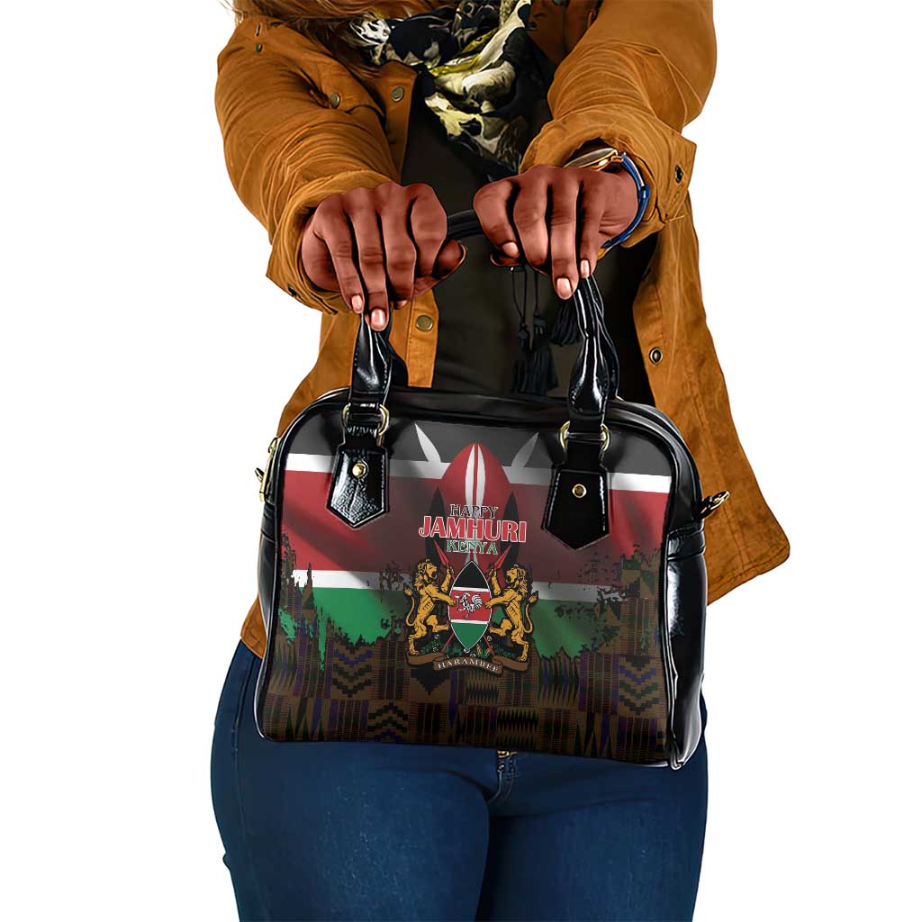 Kenya Jamhuri Day Shoulder Handbag Coat Of Arms With Kente Pattern - African Pride