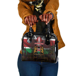 Kenya Jamhuri Day Shoulder Handbag Coat Of Arms With Kente Pattern - African Pride