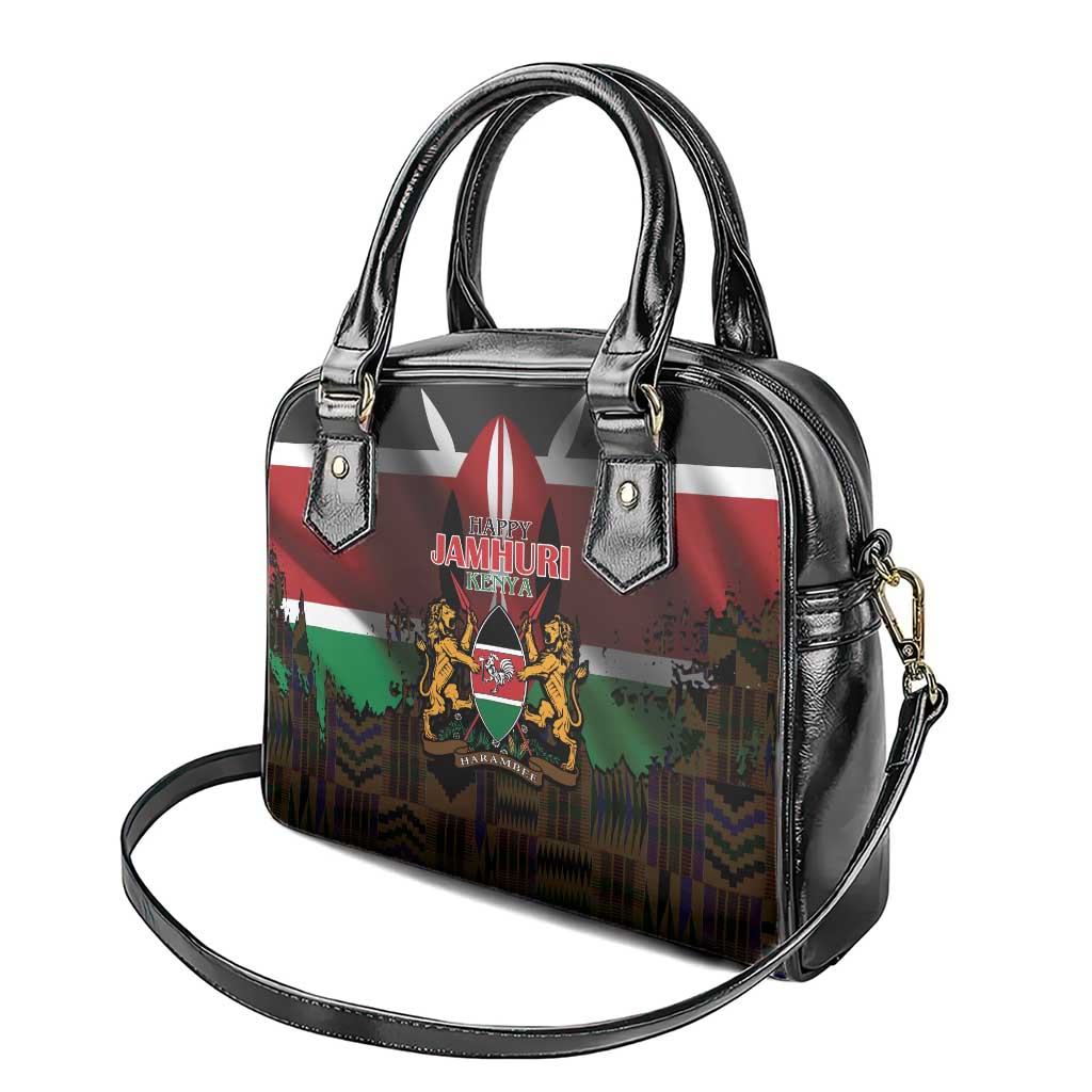 Kenya Jamhuri Day Shoulder Handbag Coat Of Arms With Kente Pattern - African Pride