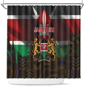 Kenya Jamhuri Day Shower Curtain Coat Of Arms With Kente Pattern - African Pride