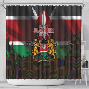 Kenya Jamhuri Day Shower Curtain Coat Of Arms With Kente Pattern - African Pride