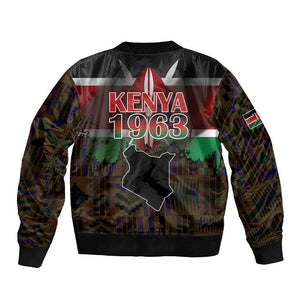 Kenya Jamhuri Day Sleeve Zip Bomber Jacket Coat Of Arms With Kente Pattern - African Pride