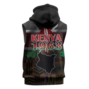 Kenya Jamhuri Day Sleeveless Hoodie Coat Of Arms With Kente Pattern - African Pride