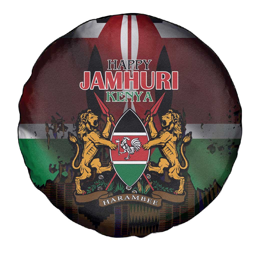 Kenya Jamhuri Day Spare Tire Cover Coat Of Arms With Kente Pattern - African Pride