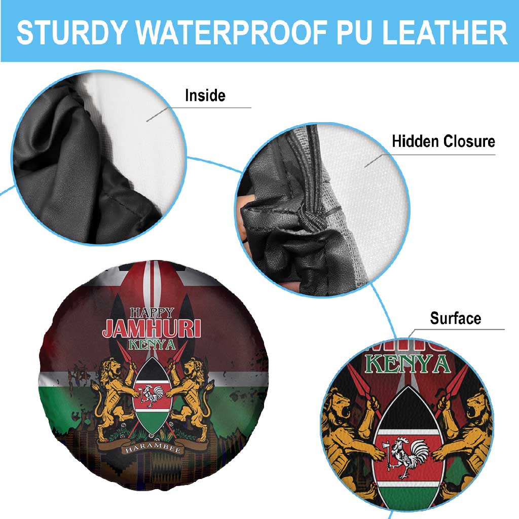 Kenya Jamhuri Day Spare Tire Cover Coat Of Arms With Kente Pattern - African Pride