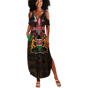 Kenya Jamhuri Day Summer Maxi Dress Coat Of Arms With Kente Pattern - African Pride