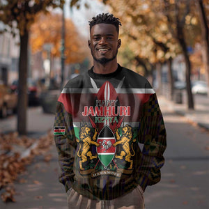 Kenya Jamhuri Day Sweatshirt Coat Of Arms With Kente Pattern - African Pride