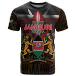 Kenya Jamhuri Day T shirt Coat Of Arms With Kente Pattern - African Pride