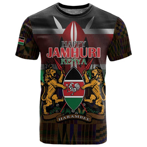 Kenya Jamhuri Day T shirt Coat Of Arms With Kente Pattern - African Pride