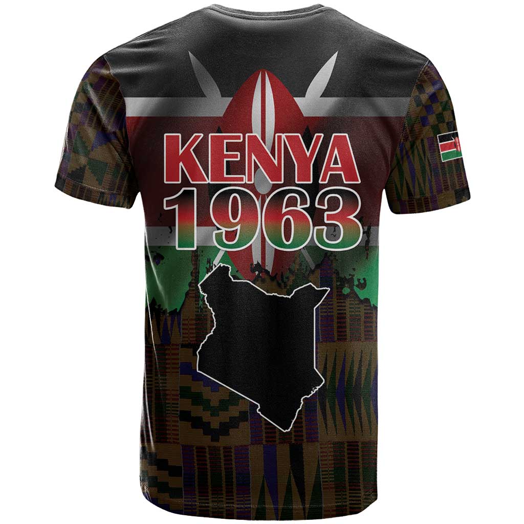 Kenya Jamhuri Day T shirt Coat Of Arms With Kente Pattern - African Pride