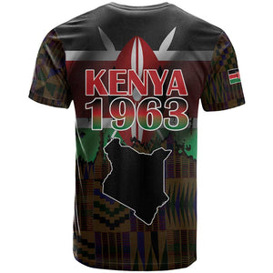 Kenya Jamhuri Day T shirt Coat Of Arms With Kente Pattern - African Pride