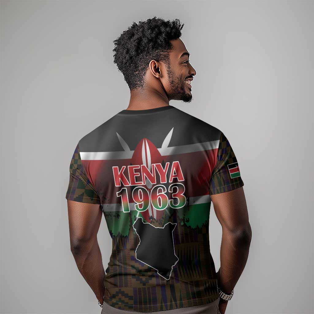 Kenya Jamhuri Day T shirt Coat Of Arms With Kente Pattern - African Pride