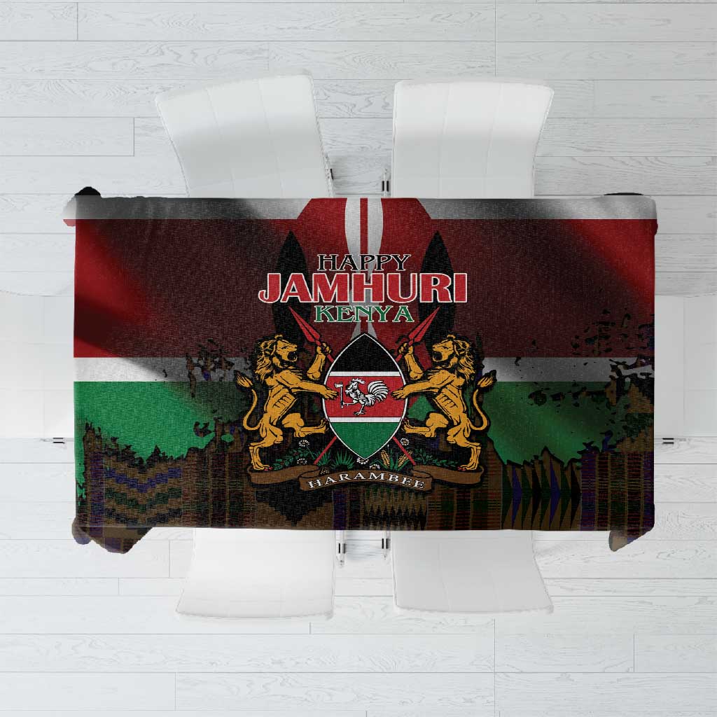 Kenya Jamhuri Day Tablecloth Coat Of Arms With Kente Pattern - African Pride