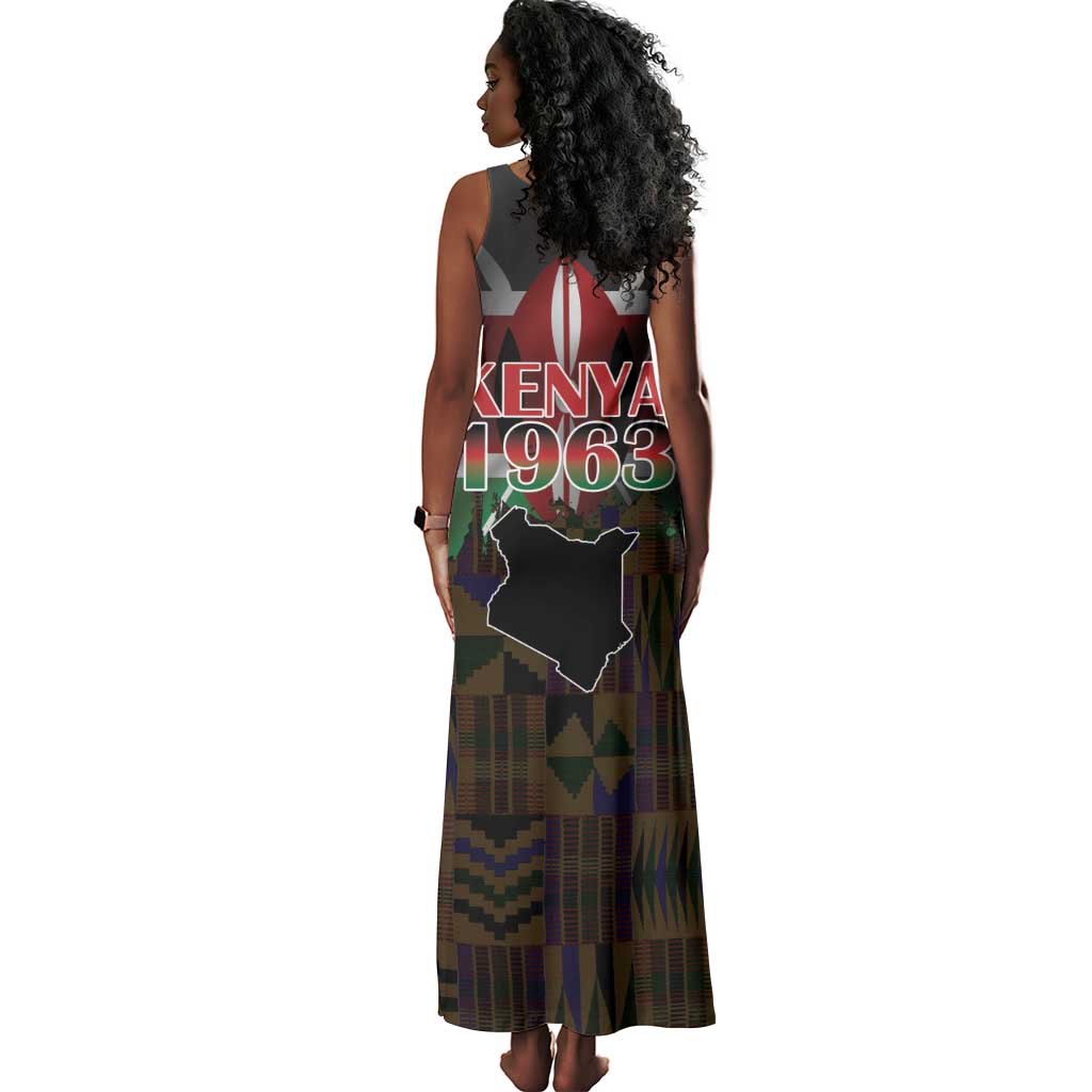 Kenya Jamhuri Day Tank Maxi Dress Coat Of Arms With Kente Pattern - African Pride