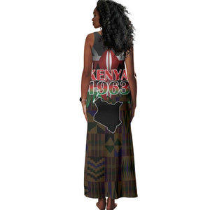 Kenya Jamhuri Day Tank Maxi Dress Coat Of Arms With Kente Pattern - African Pride