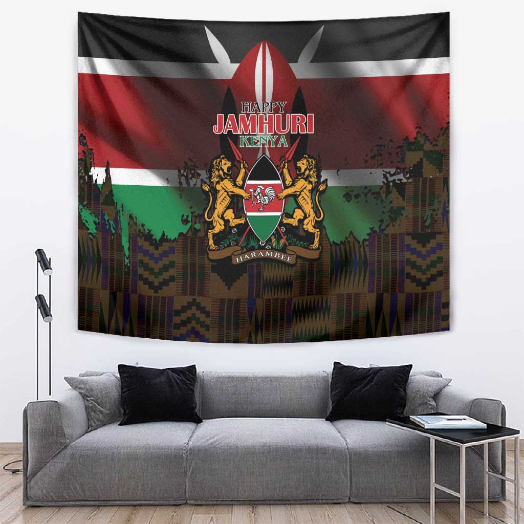 Kenya Jamhuri Day Tapestry Coat Of Arms With Kente Pattern - African Pride