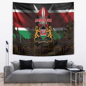 Kenya Jamhuri Day Tapestry Coat Of Arms With Kente Pattern - African Pride