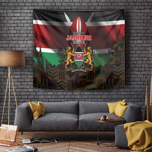 Kenya Jamhuri Day Tapestry Coat Of Arms With Kente Pattern - African Pride