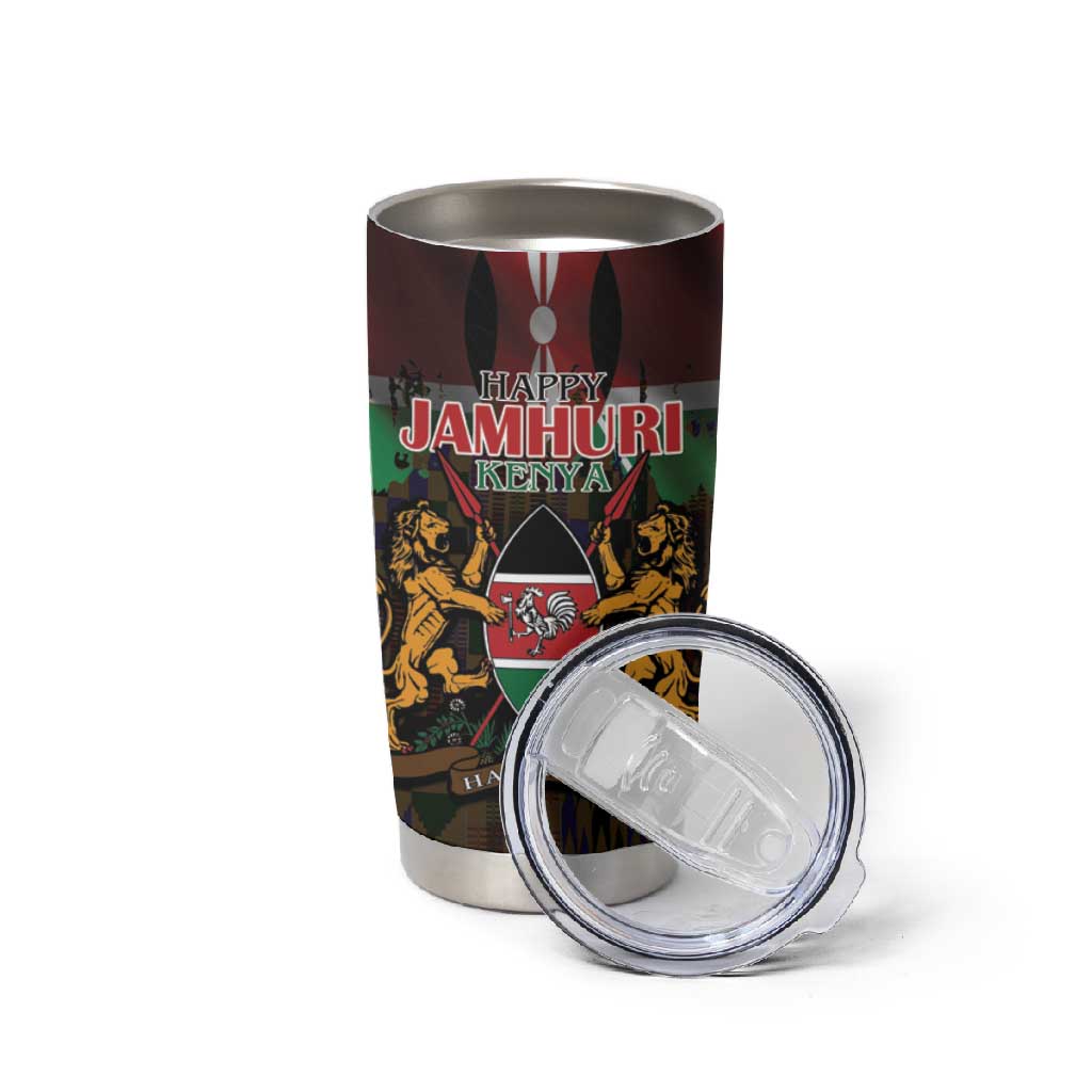 Kenya Jamhuri Day Tumbler Cup Coat Of Arms With Kente Pattern - African Pride