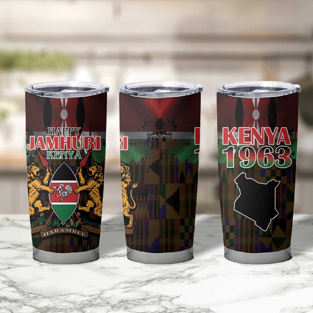 Kenya Jamhuri Day Tumbler Cup Coat Of Arms With Kente Pattern - African Pride