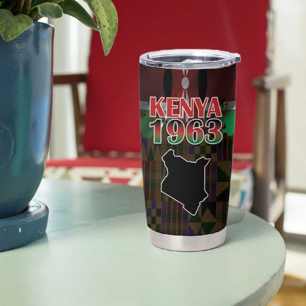 Kenya Jamhuri Day Tumbler Cup Coat Of Arms With Kente Pattern - African Pride
