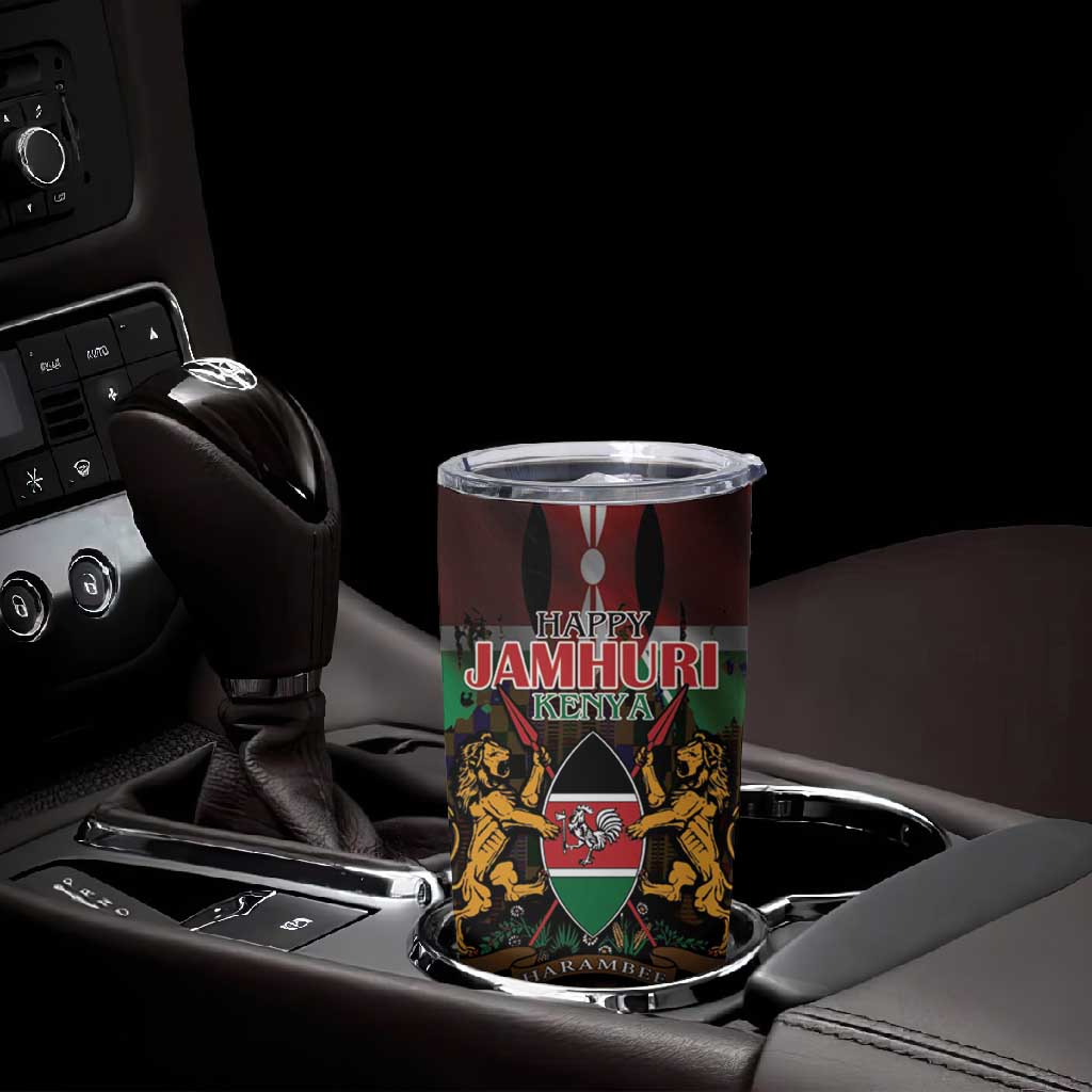 Kenya Jamhuri Day Tumbler Cup Coat Of Arms With Kente Pattern - African Pride